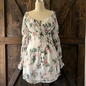 Sabo sheer lined mini off shoulders long sleeve ruffle cocktail dress Sz- Small